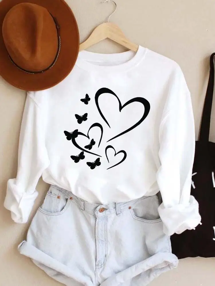 

Clothing Love Heart Butterfly Fall Autumn Spring Print Ladies Women Pullovers Female Hoodies Casual Woman Graphic Sweatshirts
