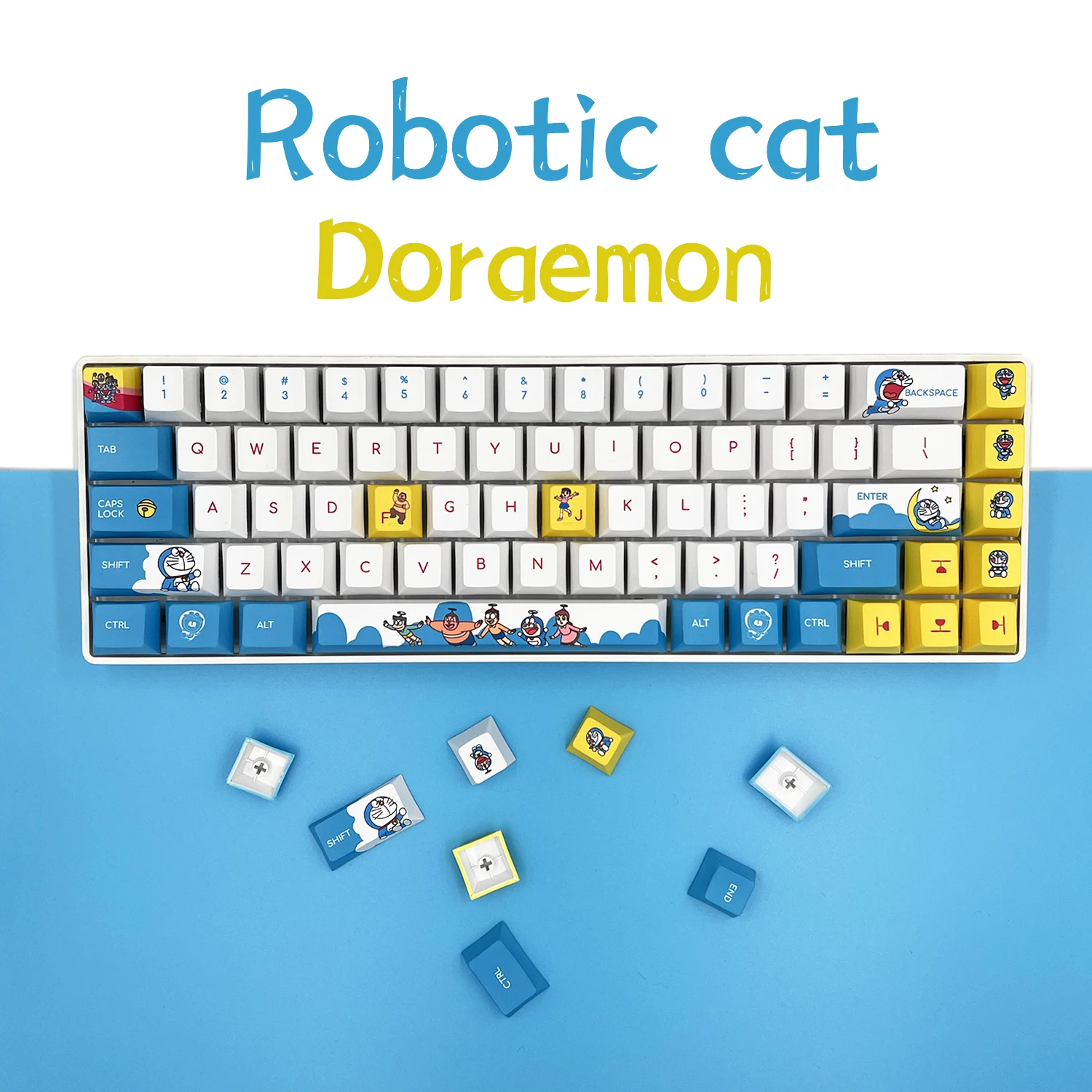 

108/142 Keys Fat Blue Cat Cute Anime Keycaps PBT Material Cherry Profile Mechanical Keyboard Cap