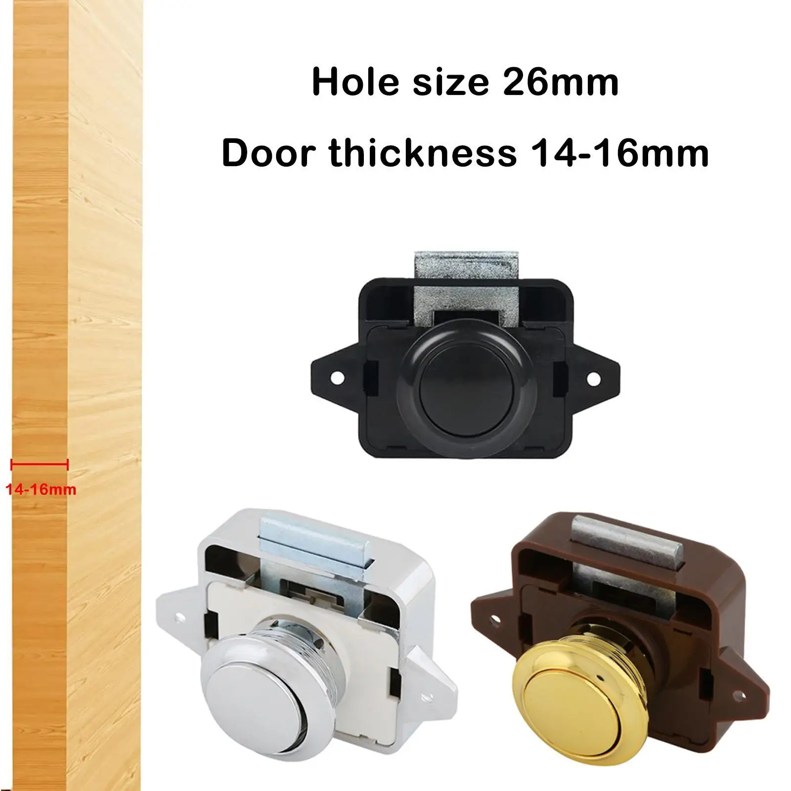 

Push Button Latches Cabinet Door Catch Lock For Caravan Motorhome Camper With Hole Diameter Is 26mm Or Thickness Of 14-16mm