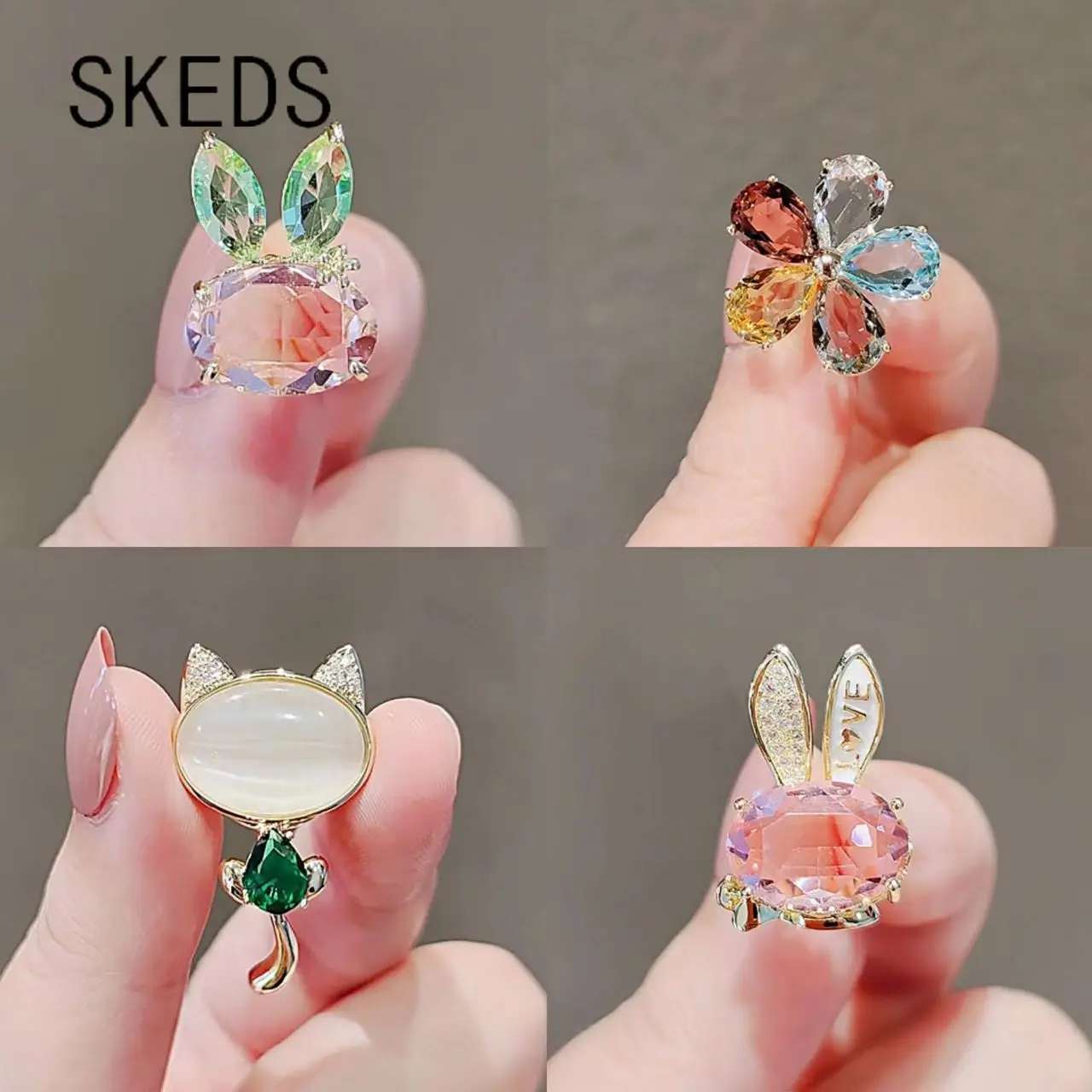 

SKEDS Trendy Shiny Rhinestone Rabbit Small Size Brooch Pin Badges For Women Lady Clothing Coat Party Accessories Brooches Gift