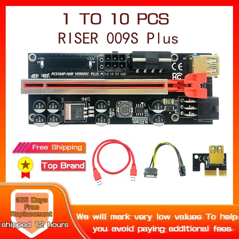 1-10 шт. USB3.0 PCIE Riser 009S PLUS Riser PCI Express X16 удлинитель GPU Cabo Riser PCIE X16 Адаптерная карта для майнинга биткоинов