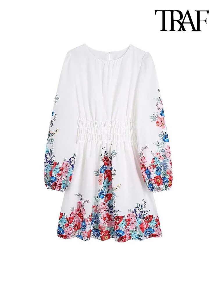 

Платье-мини с длинным рукавом, поясом на резинке и цветочным принтом