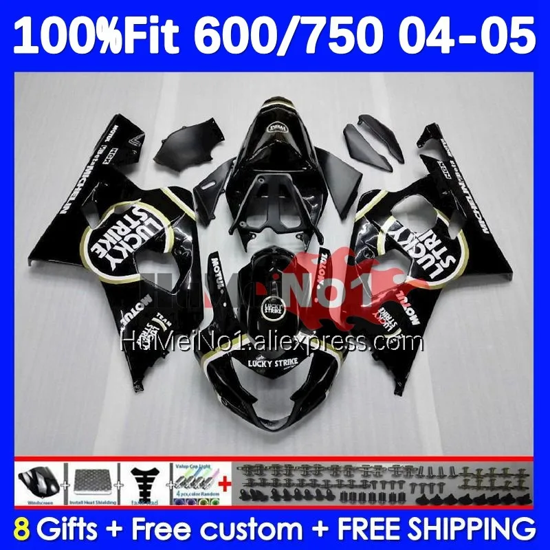 

OEM Bodys For SUZUKI GSXR 750 600 CC K4 GSX-R600 15No.8 black lucky GSXR-750 GSXR600 GSXR750 04 05 2004 2005 Injection Fairing