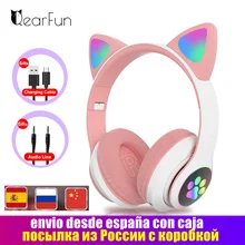 Flash Light Cute Cat Ears Wireless Headphones with Mic Can control LED Kid Girls Stereo Phone Music Bluetooth Headset Gamer Gift