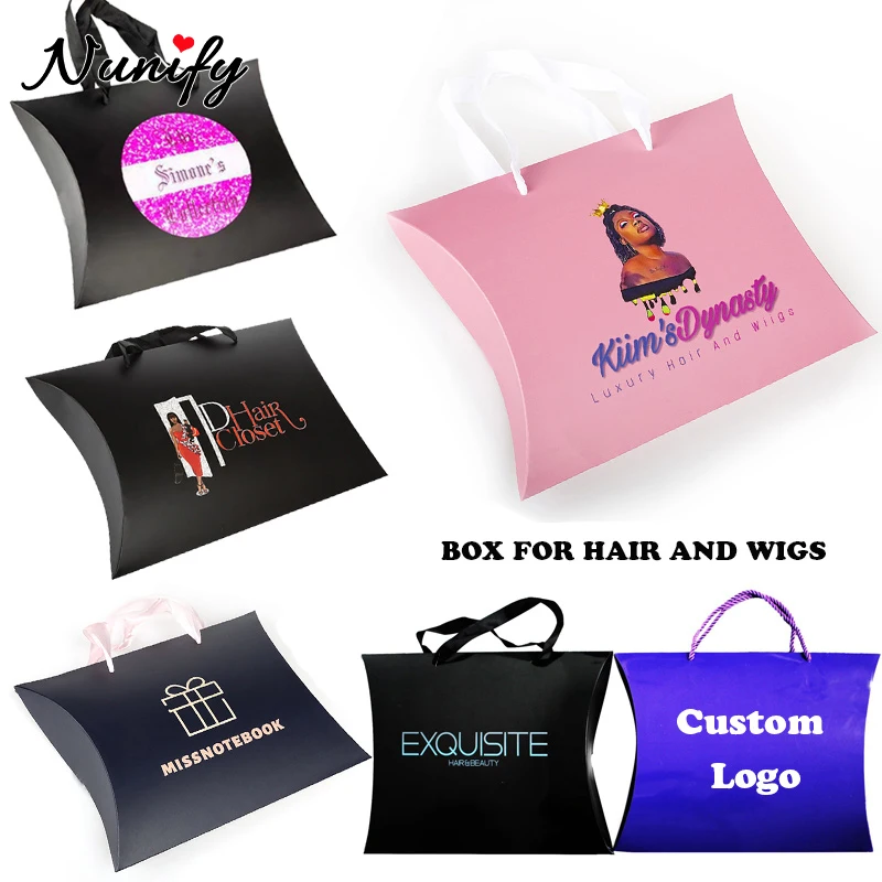 Customize Wig Boxes With Logo 20Pcs Hair Packaging Box For Bundles Colorful Pillow Box 3 Size Ribbon Handle Bra/Gift/Hair Boxes