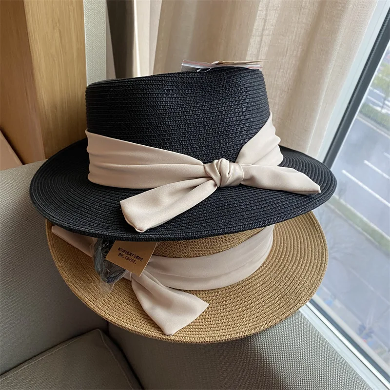 

202203-2509264 summer British Retro beach fine paper natural plant fiber bowknot classic lady fedoras cap women panama jazz hat