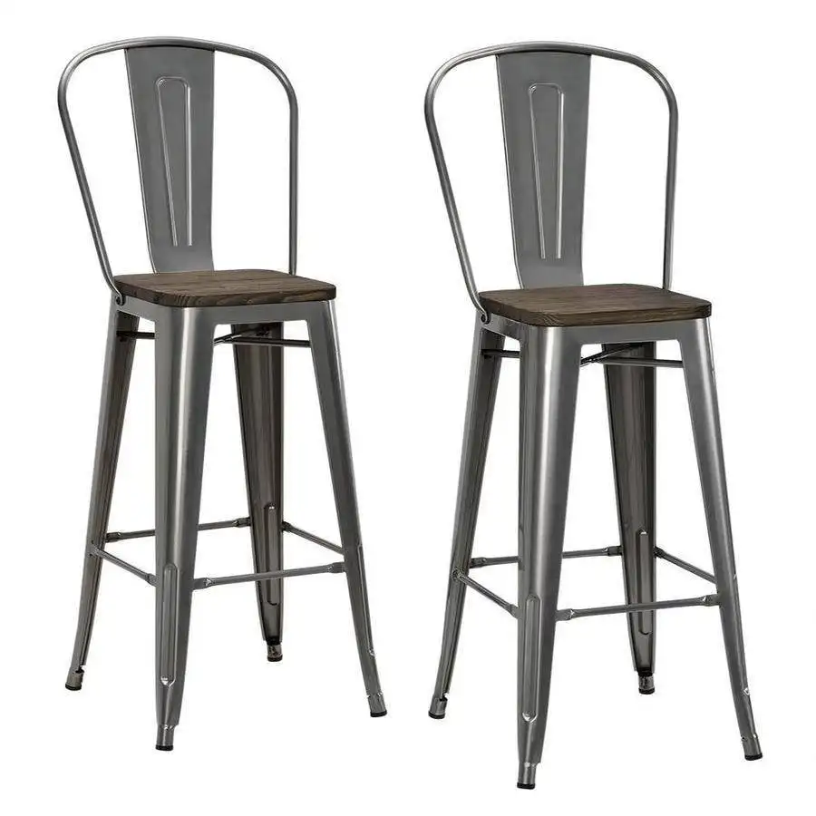 

Woven Paths Luxor 30" Metal Bar Stool, Antique Gun Metal, Set Of 2