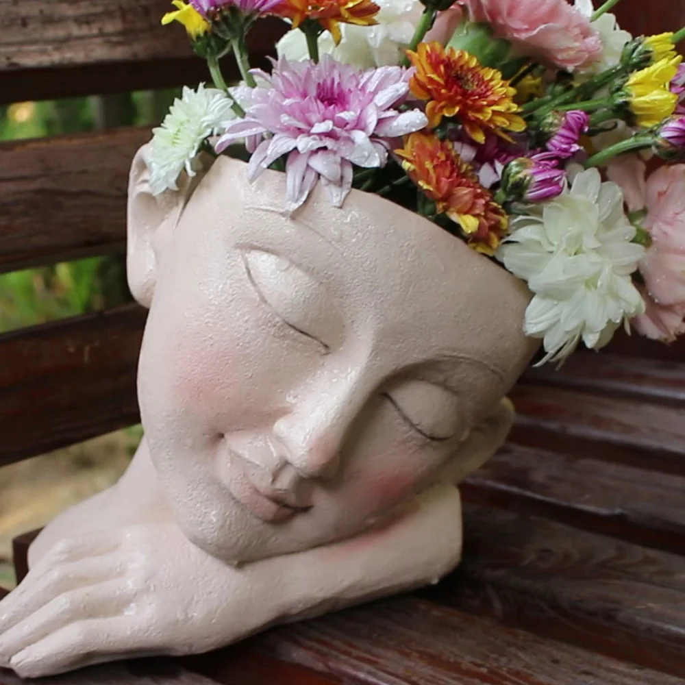 

Girls Face Head Flower Planter Succulent Plant Flower Container Pot Flowerpot Figure Garden Decor Resin Tabletop Ornament