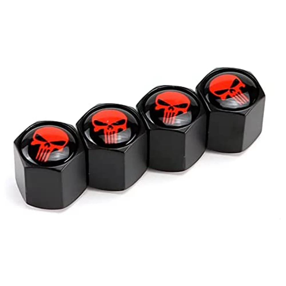 

4Pcs Red Skull Logo Tire Valve Stem Caps with O Rubber Ring,for Cars, SUVs, Bike, Trucks, Motorcycles Decoration Accessories