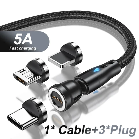 Магнитный кабель AUFU 5A типа C для Samsung S21 Huawei P30, Магнитный провод для быстрой зарядки и передачи данных, для iPhone, Xiaomi, Micro USB