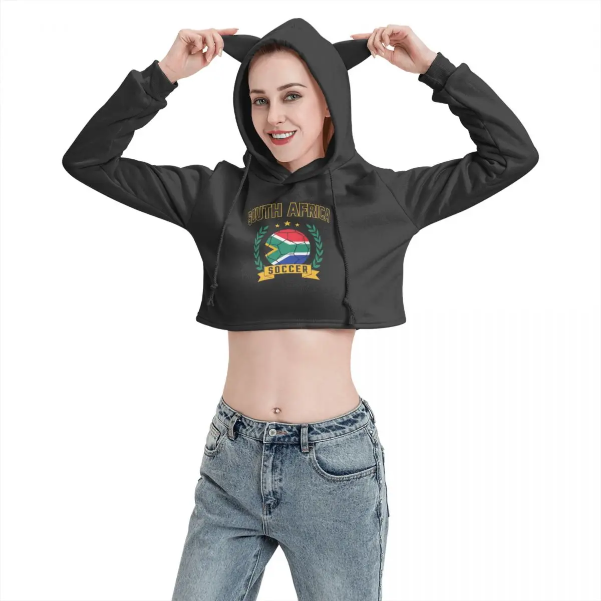 

2022 SOUTH AFRICA soccer women hoodies New Cute Teen Girls Cute Cats Ear Breathable Trim Sweatshirt Crop Pullover Hoodies