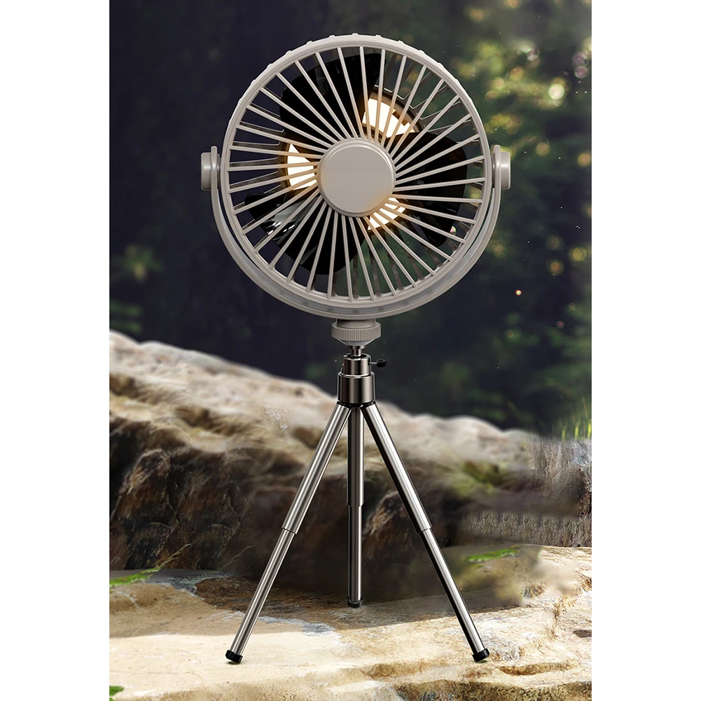 

Multifunction Desk Tripod Air Cooling Fan with Night Light Camping Ceiling Fan 360 Degree Adjustable Air Cooler