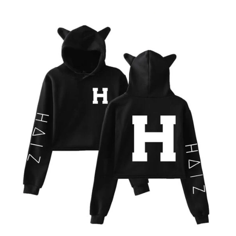 

Hailee Steinfeld Merch Crop Top Hoodie for Girls Streetwear Hip Hop Kawaii Cat Ear Harajuku Cropped Sweatshirt Pullover Tops