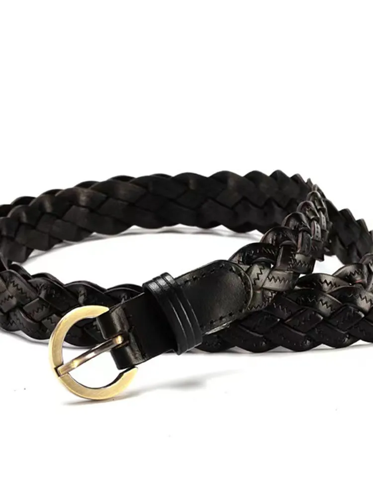 2023 Spring Summer New Women Black Waistband Fashion All-Match Faux Leather Female Woven Belt
