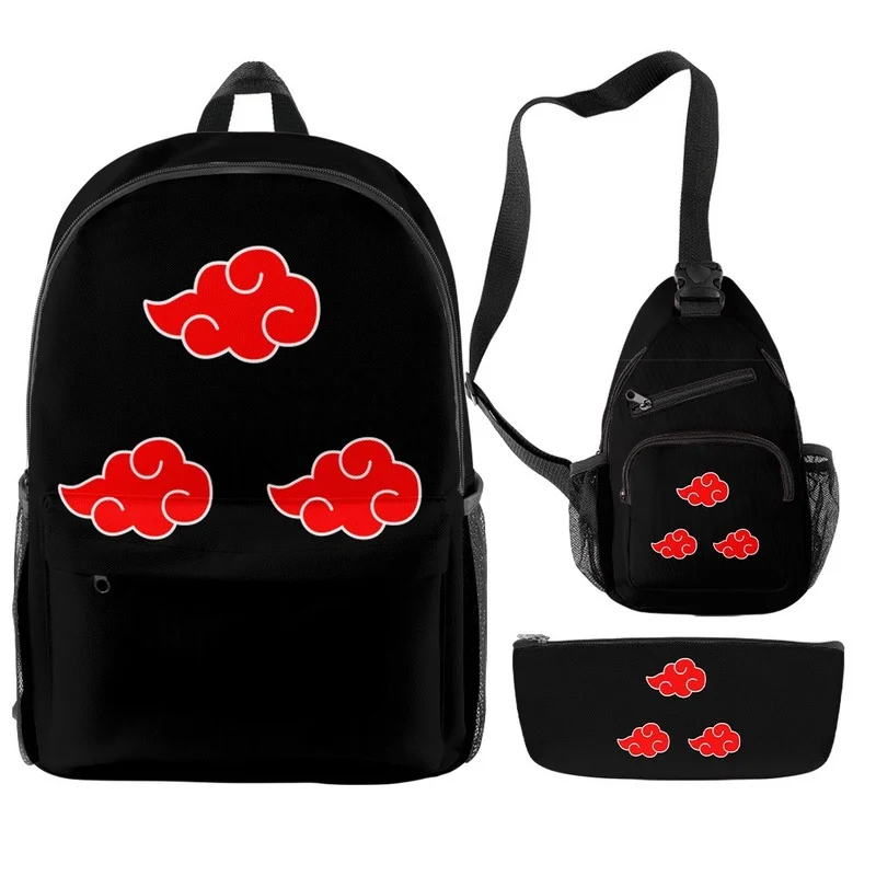 

3PCS/SET Naruto Backpack Uchiha Sasuke Itachi 3D printing Oxford waterproof large-capacity school bag for teenagers boys girls