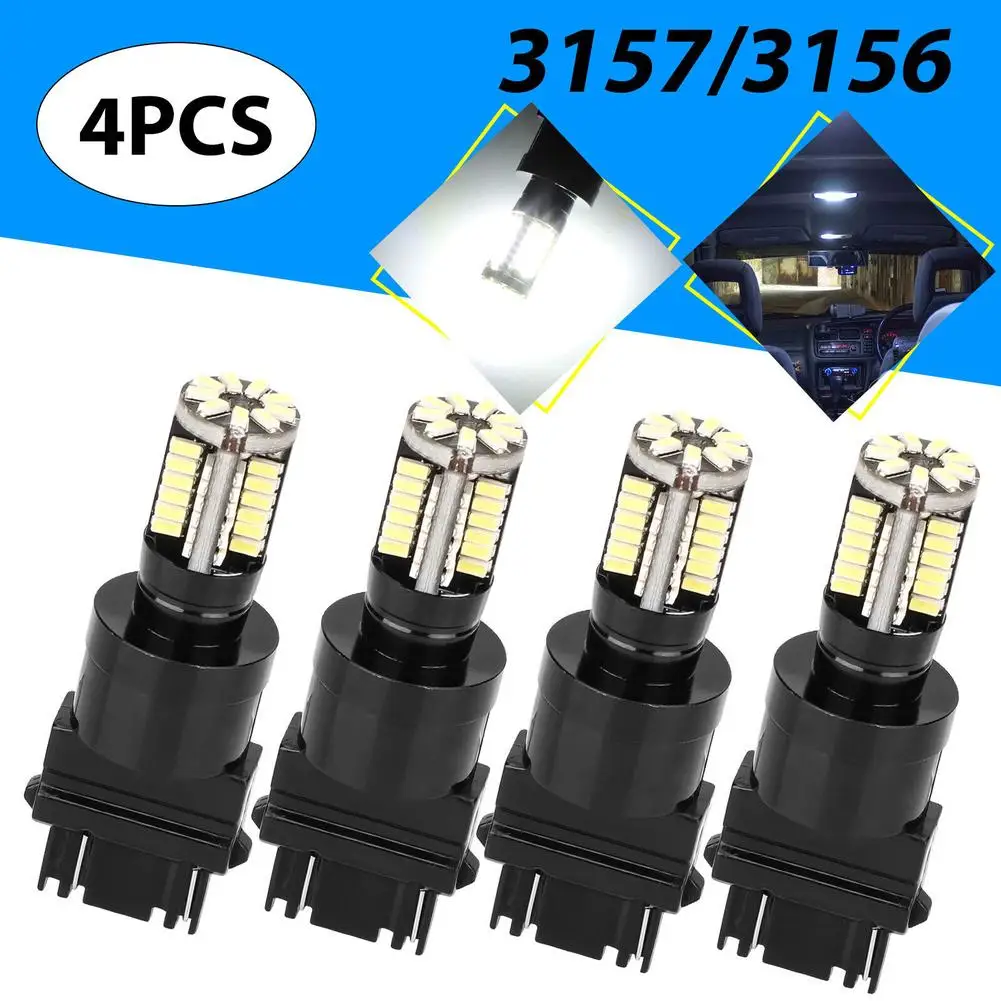 

4pcs 3157 3156 Car Led Light 57-smd Reverse Rear Brake Lamp Turn Signal Light Bulbs 10w 6000k 360-degree Lighting