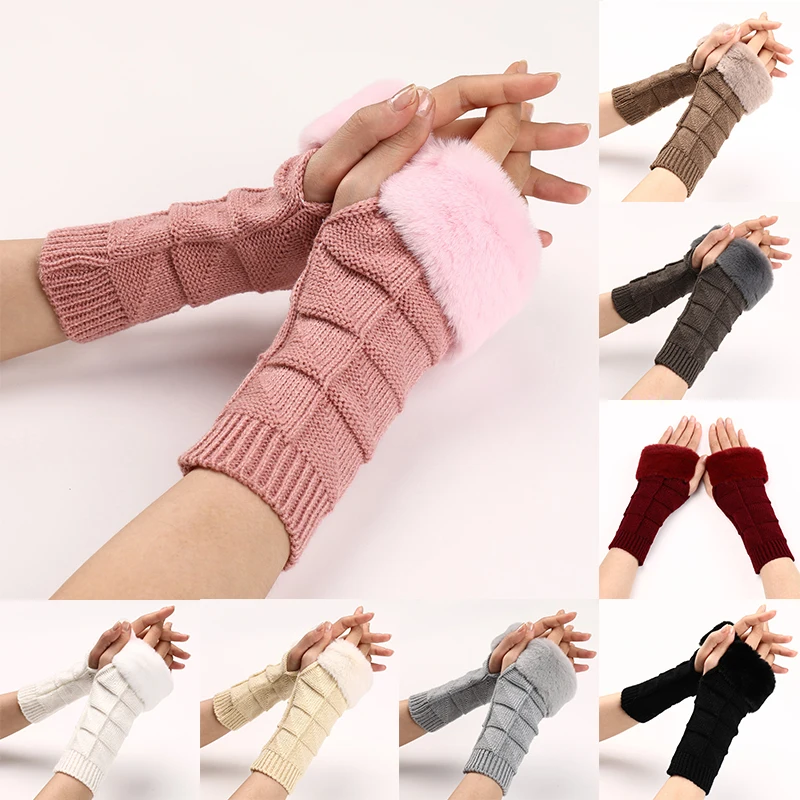 

Solid Color Knitted Gloves Long Soft Arm Sleeves Knitting Fingerless Mittens Hand Warmer Outdoor Warm Gloves For Women Girls