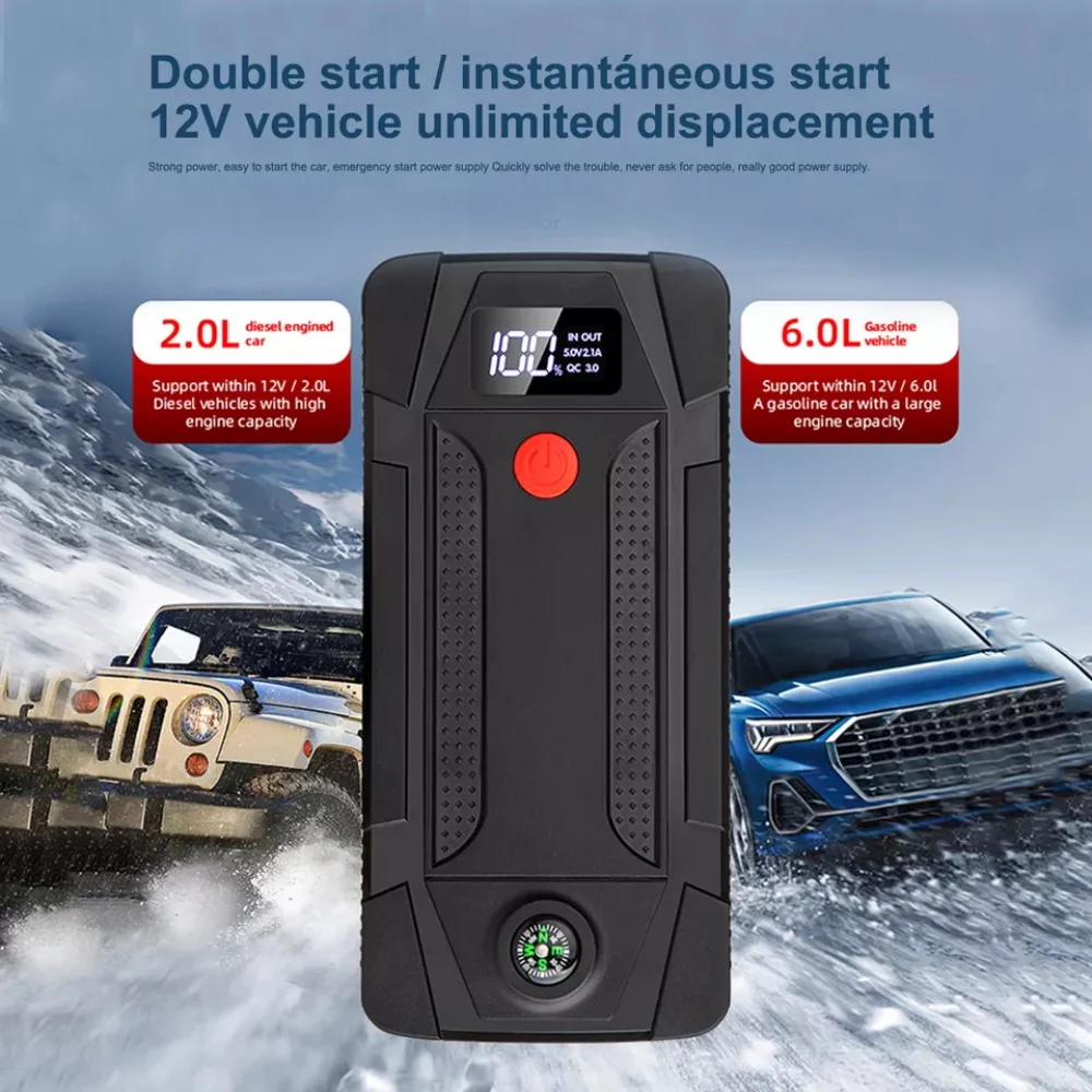 

600A Car Jump Starter 20000mah Emergency Starting Power Supply Battery Booster Charger 12V Gasoline Diesel Autos Starting Device