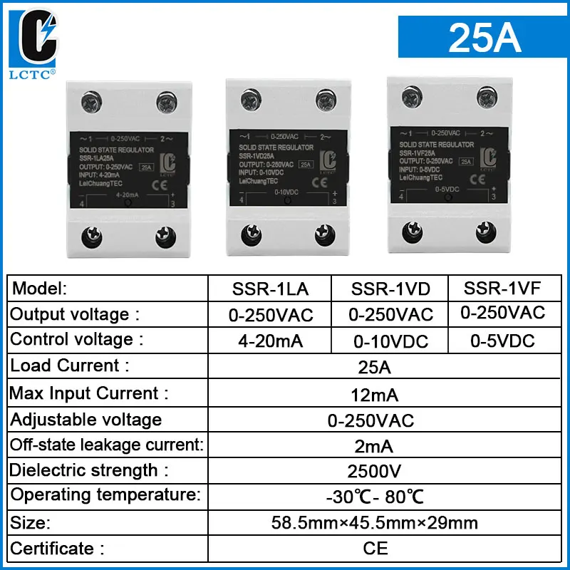 

LCTC SSR-1VD/VF/LA10A-120A Регулятор напряжения для resistive нагрузки