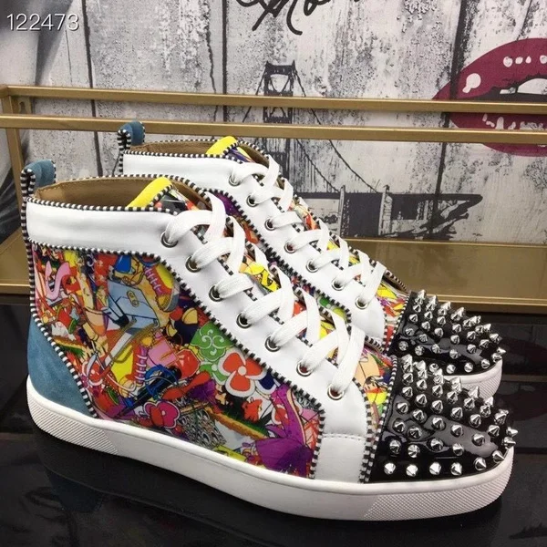 

Luxury Leather Red Sole Men's Shoes Rhinestone Rivets High Top Women's Shoes Sneakers