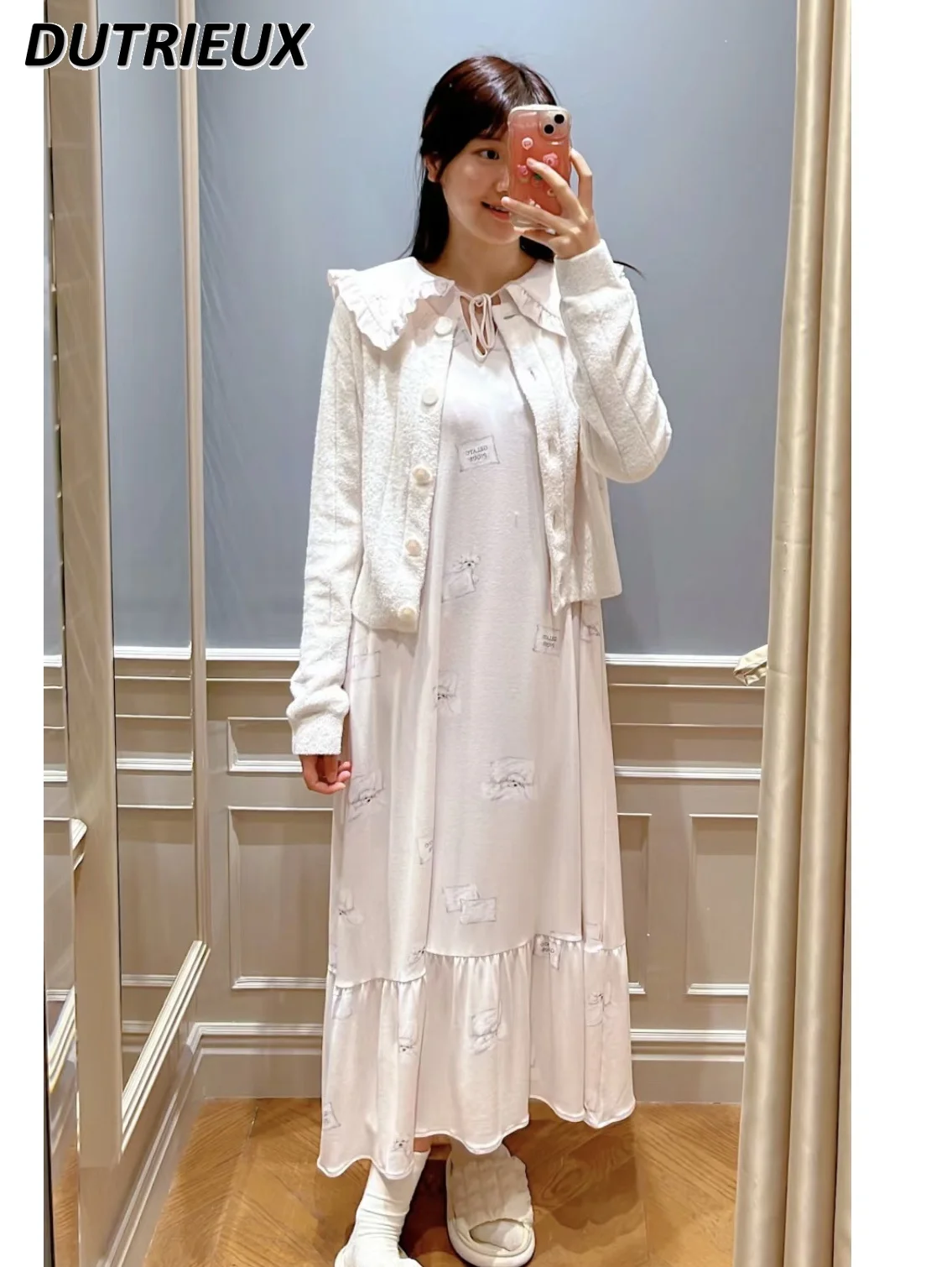 Женская ночная сорочка с длинным рукавом и воротником листья лотоса