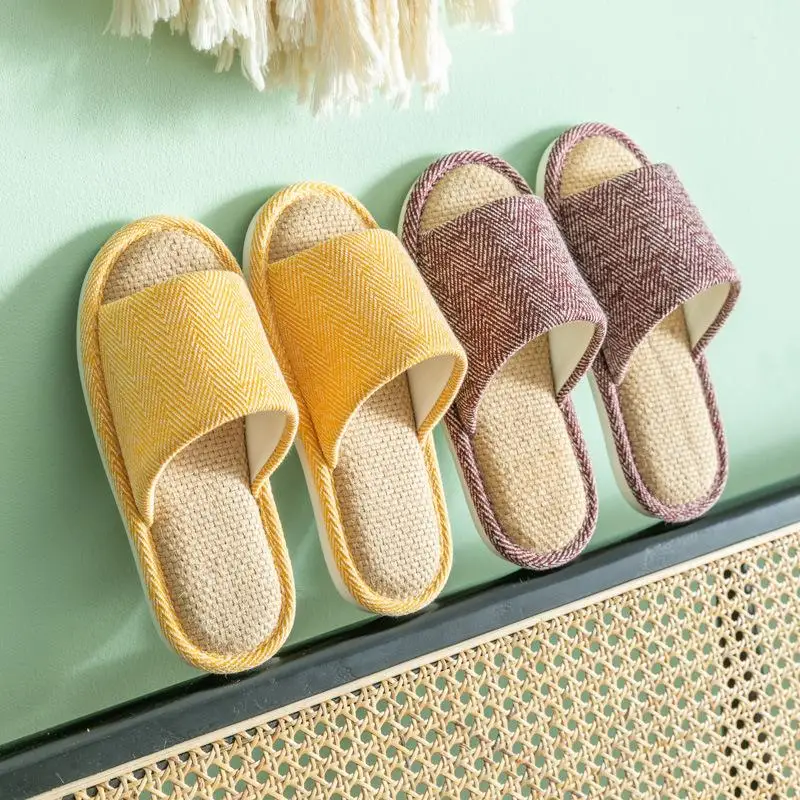 

Women's Linen Flat Slippers Warm Cozy Slip On Home Shoes Comfy Indoor Mute Slipper Anti-slip Floor Flat Shoes