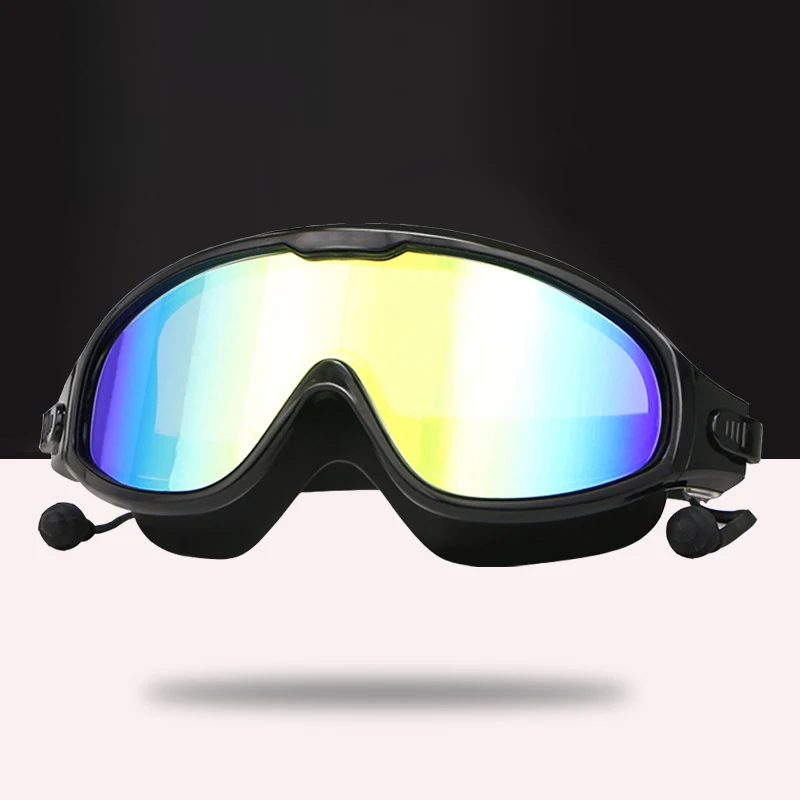 

Adults Electroplated Swimming Goggles Large Frame Waterproof Swim Glasses Diving Water Sport Eyewear with Earplug for Men Women