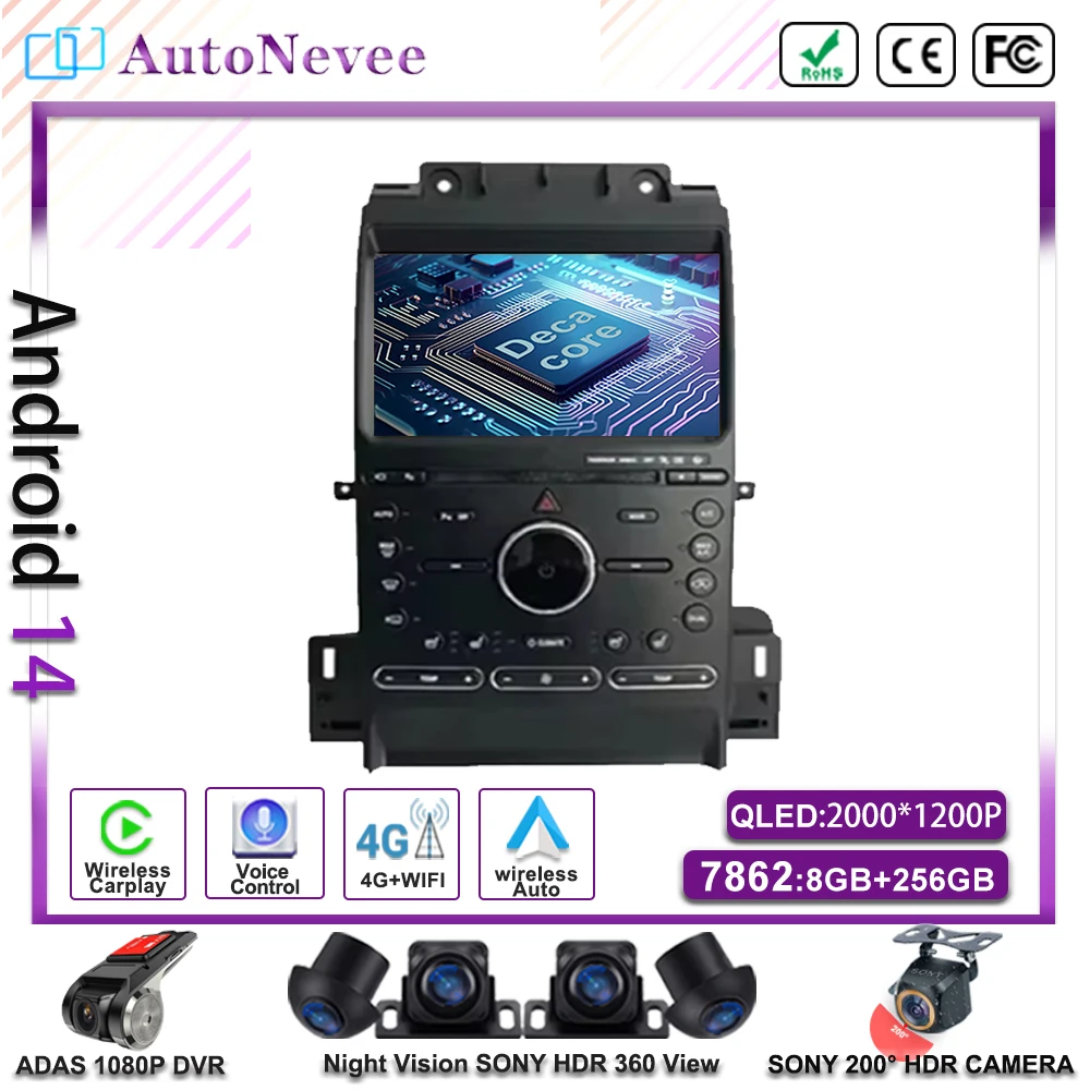 Android 14 автомобильный радиоприемник беспроводной Carplay для Ford Taurus 2011-2016 5G wifi стерео