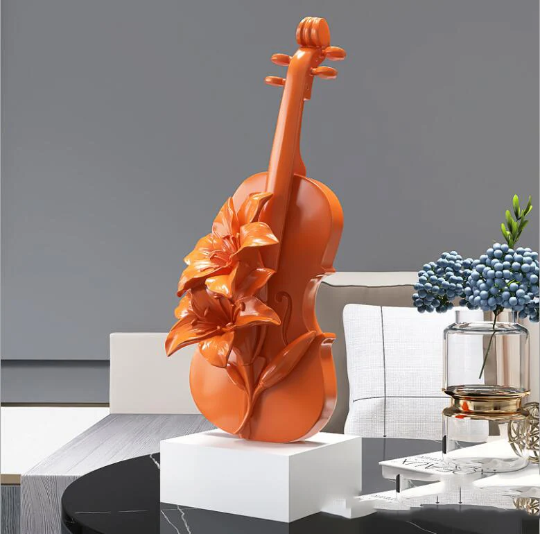 

European Luxury Violin Resin Adornments Feng Shui Club Bookcase Sculpture Crafts Home Livingroom Desktop Furnishing Decoration