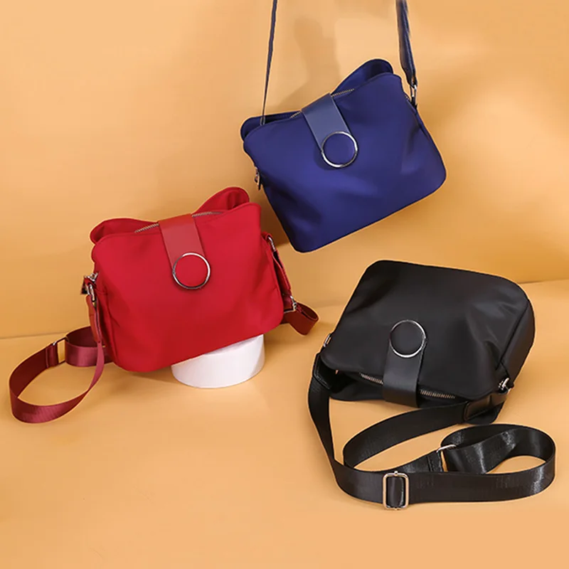 

Trendy Multi-Layer Storage Nylon Cloth Shoulder Messenger Bag Female New Diagonal Small Female Oxford Cloth Bag Solid Color