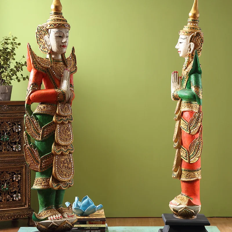 

TT Taiyu Southeast Asia Welcome Buddha Statue Large Floor Ornaments Restaurant Store Retro Sculpture Decorations