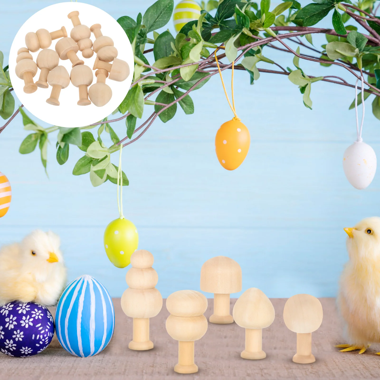 

10 Pcs Small Wooden Mushroom Kids Toys Bulk Unpainted Decor Miniature Lotus Tree Child