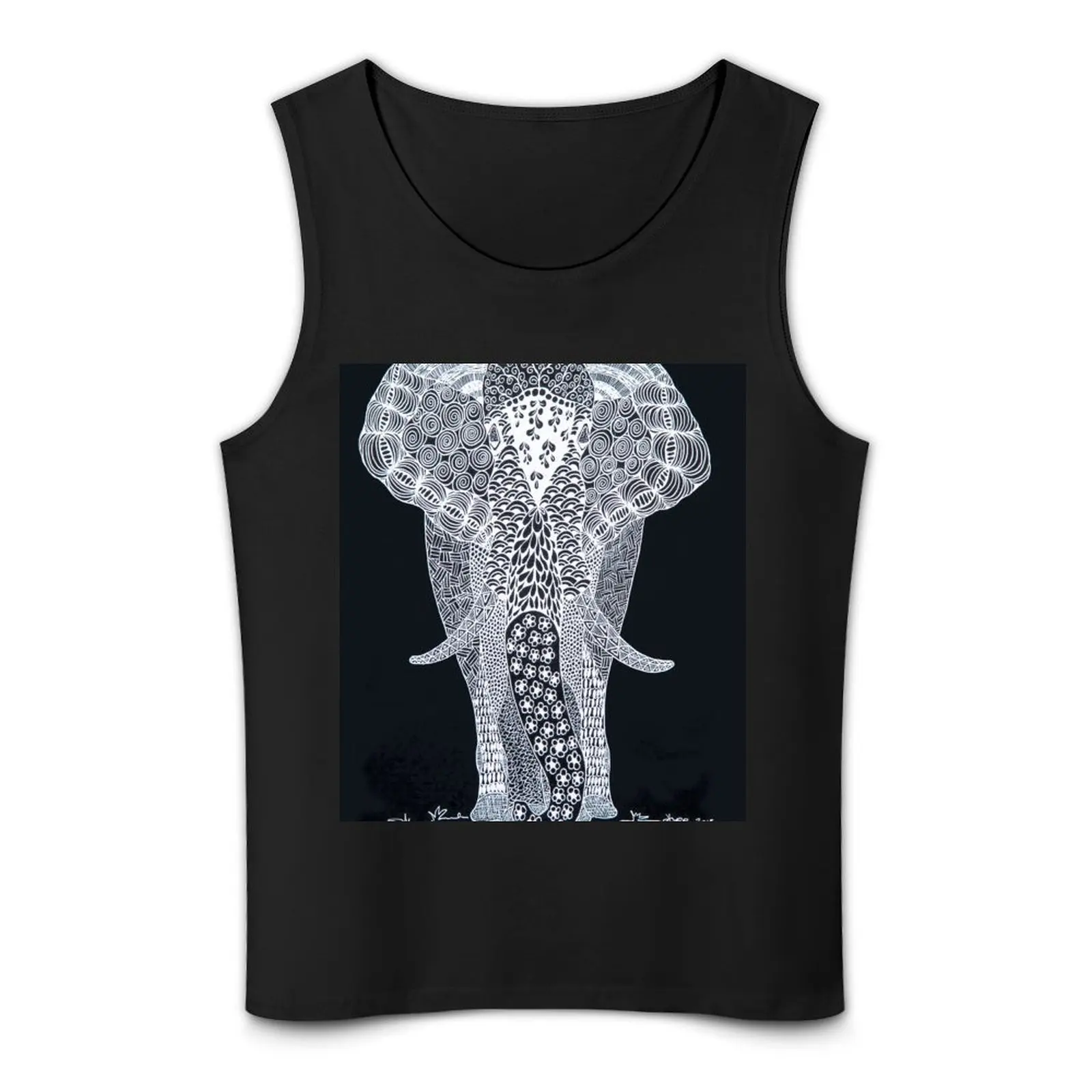 Мужская черная белая майка с рисунком слона из хлопка