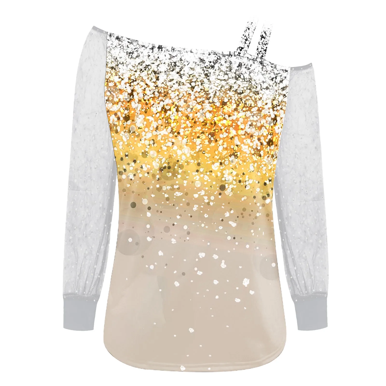 Женские футболки с блестками и открытыми плечами сексуальные топы диагональным