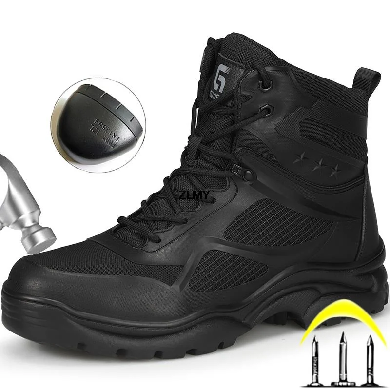 

Мужские высокие ботинки со стальным носком, непрокалываемые рабочие защитные сапоги, строительная защитная обувь, Рабочая обувь