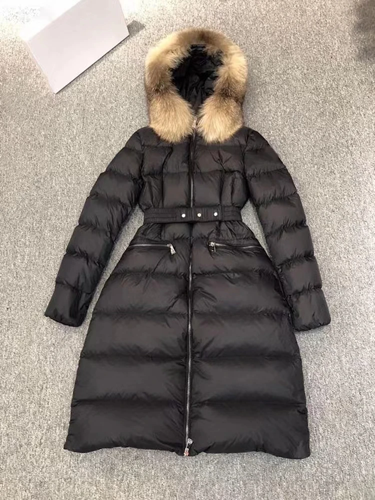

Зимняя Новая Женская пуховая куртка с большим воротником из серебристой лисы