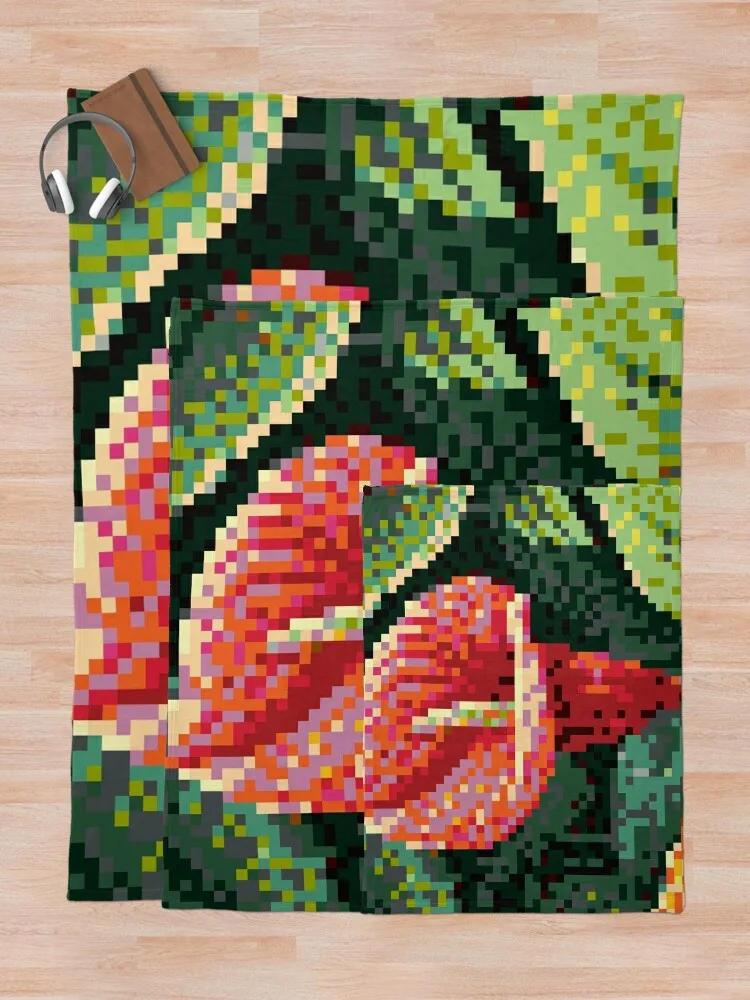 Pixel Art Цветок антуриума — одеяло с тропическим цифровым растительным дизайном