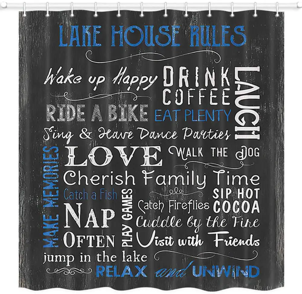 

Занавеска для душа «Lake House Rules», занавеска с цитатами о озере, занавеска для ванной комнаты, декоративные аксессуары с крючками, водонепроницаемая ткань из полиэстера
