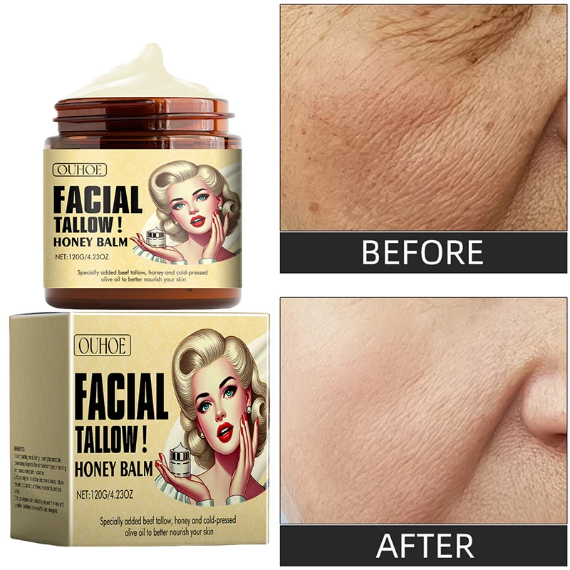 OUHOE говяжье жир мед увлажняющий крем для лица против старения морщин лифтинг