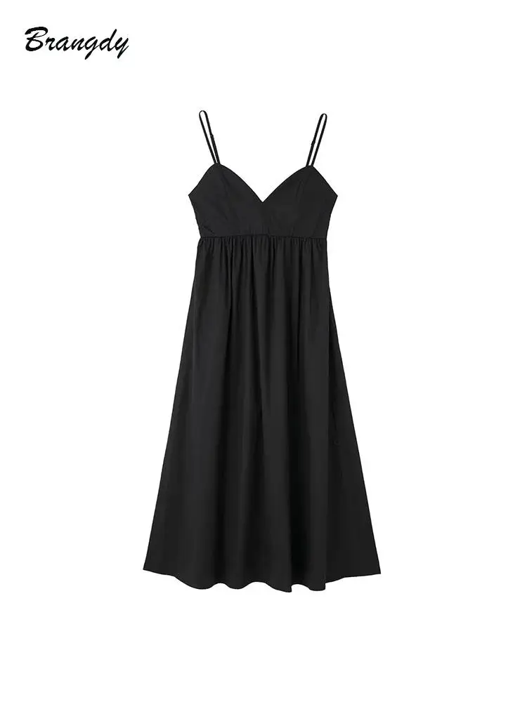 

Women Dress New 2022 Summer Elegant Ruched Sleeveless Beach Midi Backless Dress Woman Loose Pleated Long Casual Dresses