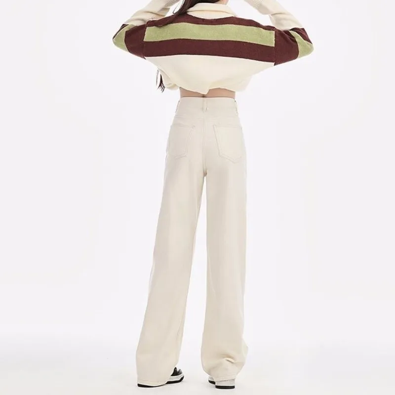 FINEWORDS винтажные зимние бежевые кашемировые джинсы женские широкие бархатные