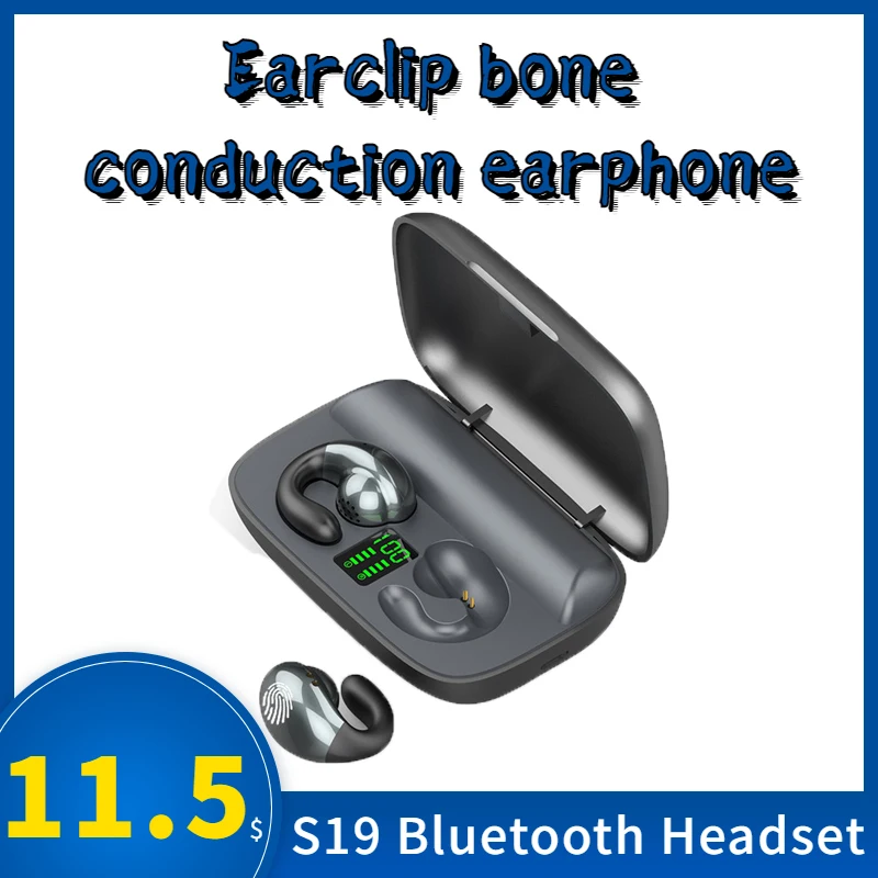 

S19 TWS Bone Conduction Bluetooth Headphones Mini Hands-Free HD Call Wireless Earphones Stereo Sound LED Power Display Headset