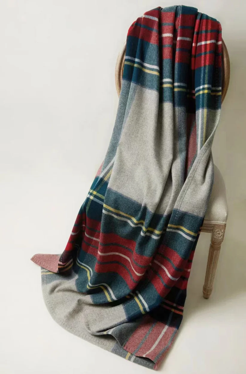 

Luxury 100% Cashmere Blanket Shawl 130*185cm Sofa Throw black Grey stripe Warm Wool Bed Cover Hotel Office Nap Blanket
