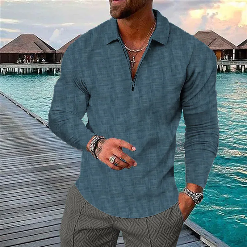 

2023 Spring Autumn Man Long-Sleeved Polo Shirt Golf Clothes Lapel Fashion Shirt Casual Men's Solid Color Clothing Top