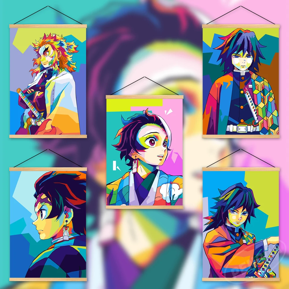 

Настенная картина с изображением рассекающего демонов Kamado Tanjirou, деревянная подвесная картина, аниме, печать на холсте, постеры со знаком, до...