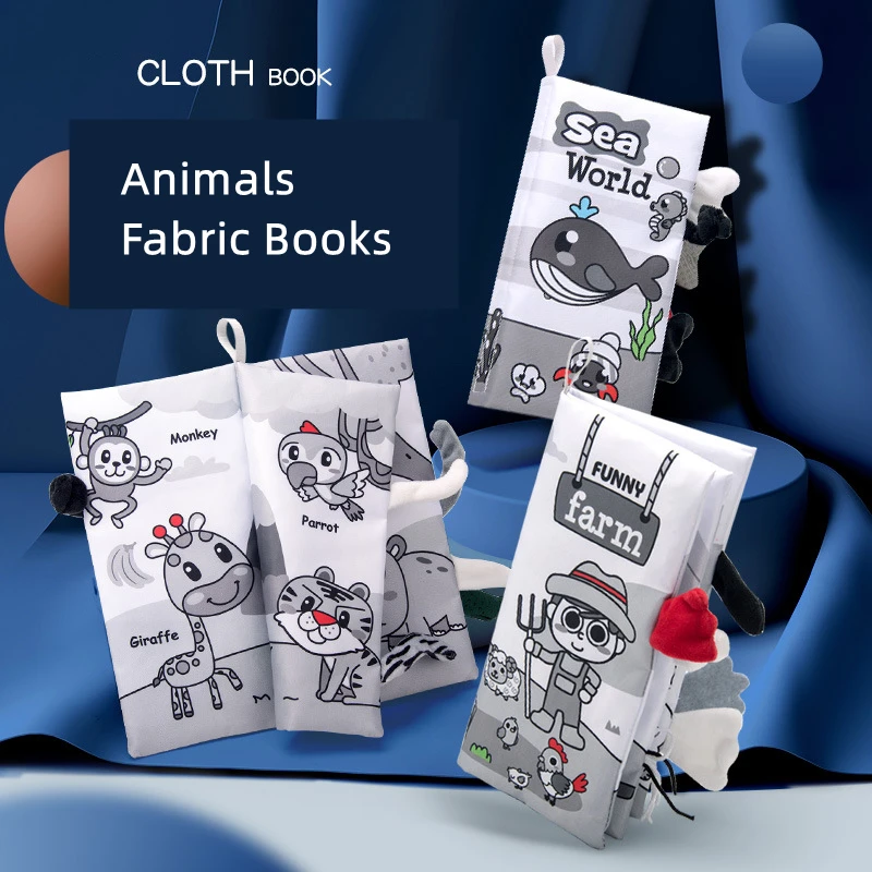 

0-24Monthes Fabric Books Baby Early Learning Parent-Child Interaction Ring Toys Cognize Reading Puzzles Animal Tail Cloth Books