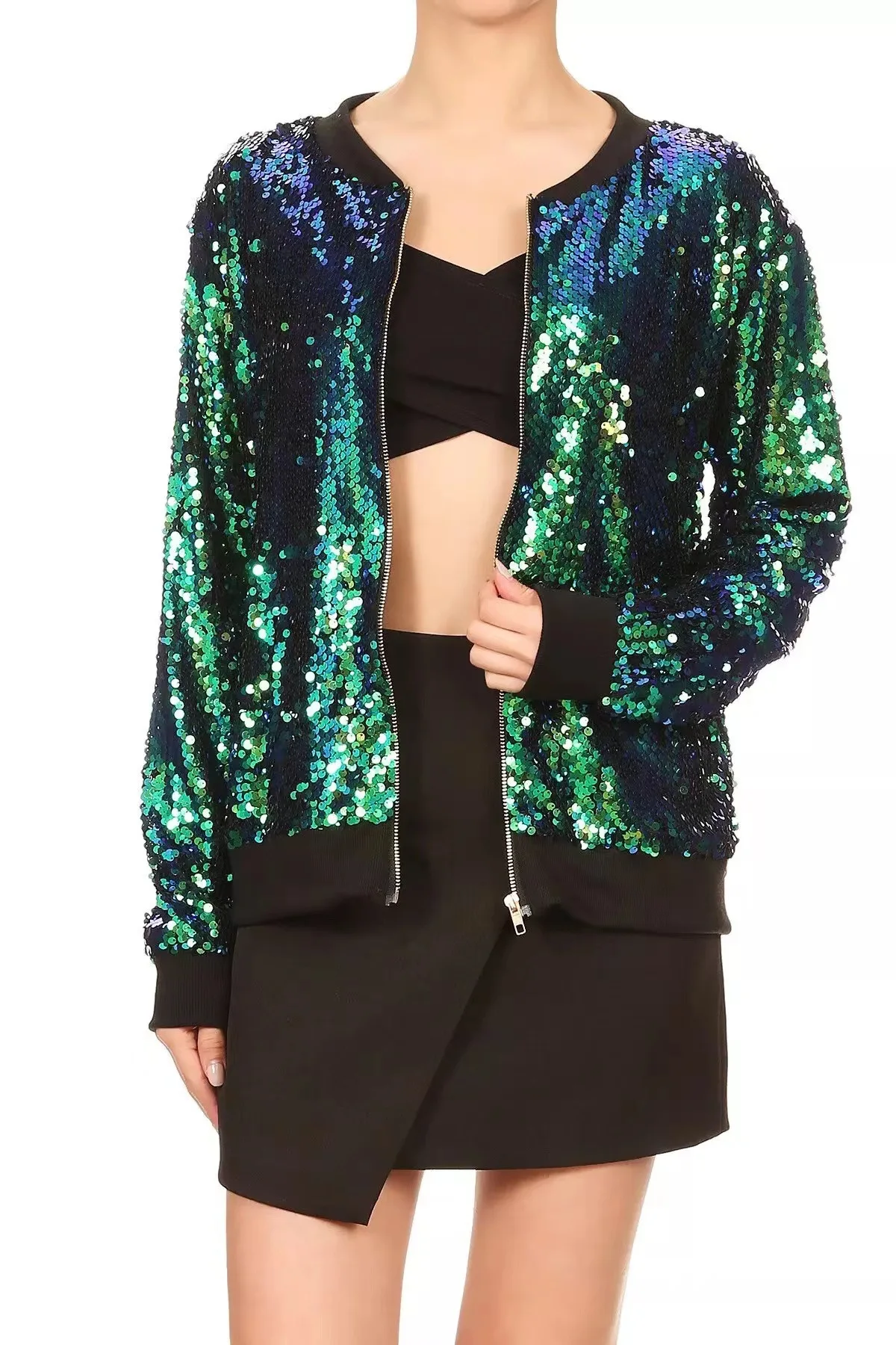 Женская бейсбольная куртка с блестками и вышивкой бисером