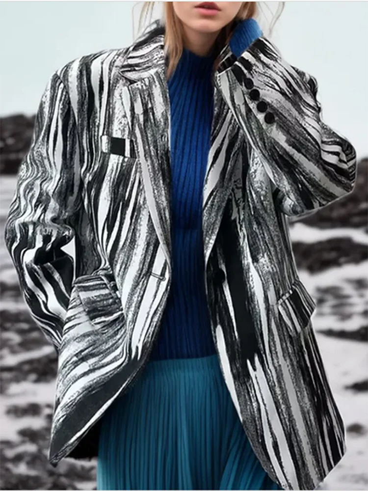 Женский пиджак с лацканами VGH уличный стиль свободный крой длинными рукавами из