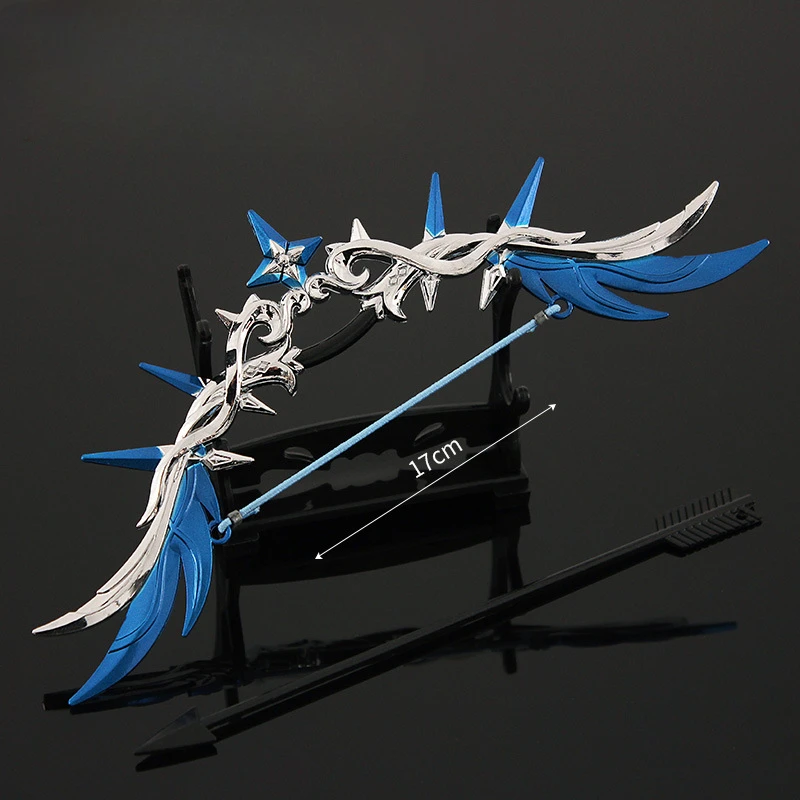 

Аниме оружие для игры Genshin Impact, 17 см, зимний Экстремальный белый Звездный лук и стрела, модель оружия из цинкового сплава, декоративная игрушка
