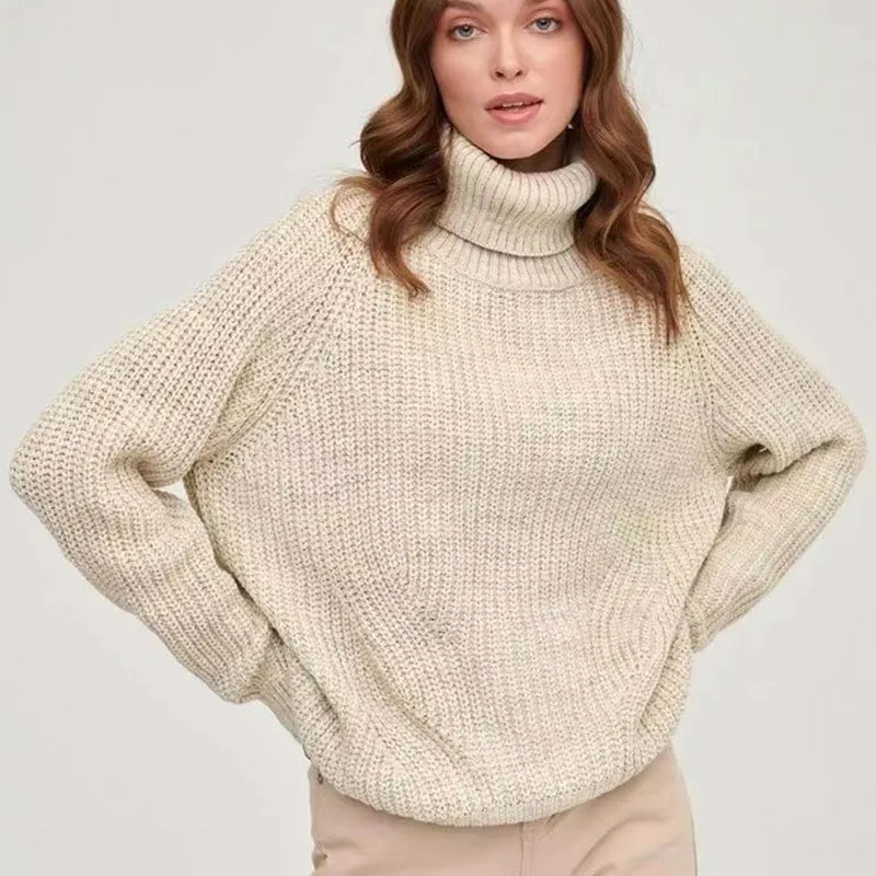 Модный новый женский плотный вязаный пуловер с высоким воротником на осень и